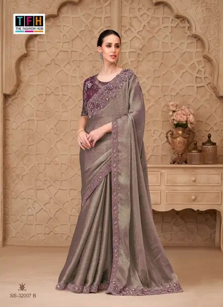 Beige Colour Silver Screen 32007 B Hit By Tfh Party Wear Saree Suppliers In India